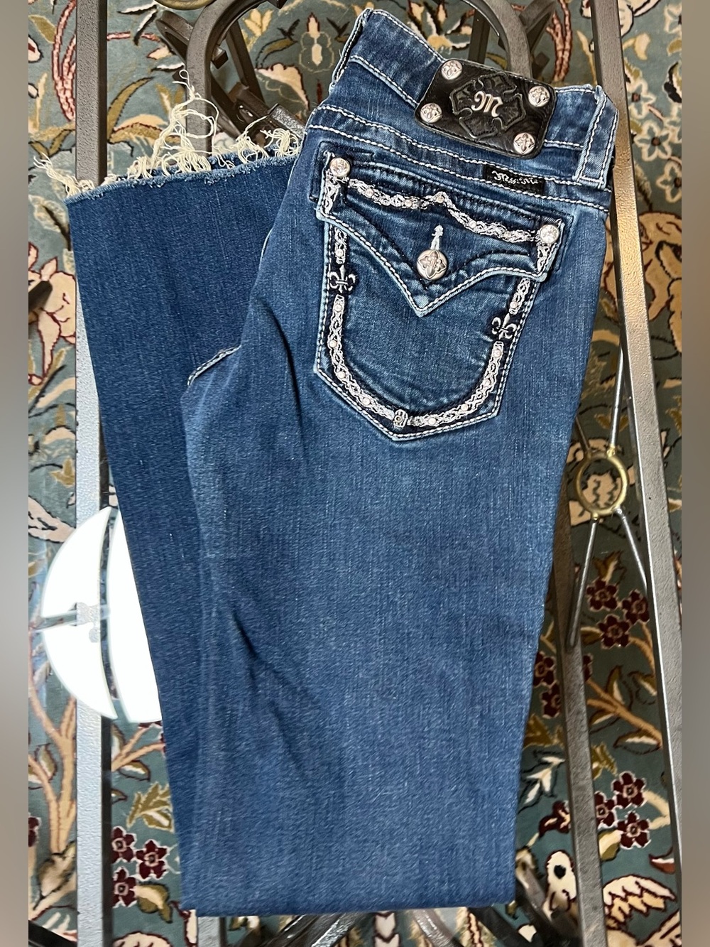 Miss Me Blue Boot Cut Jeans with Embroidered Pockets